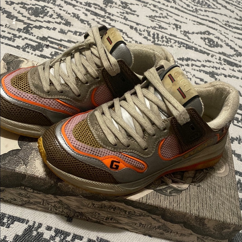 Gucci Athletic Shoes Brown and Orange Retro Style